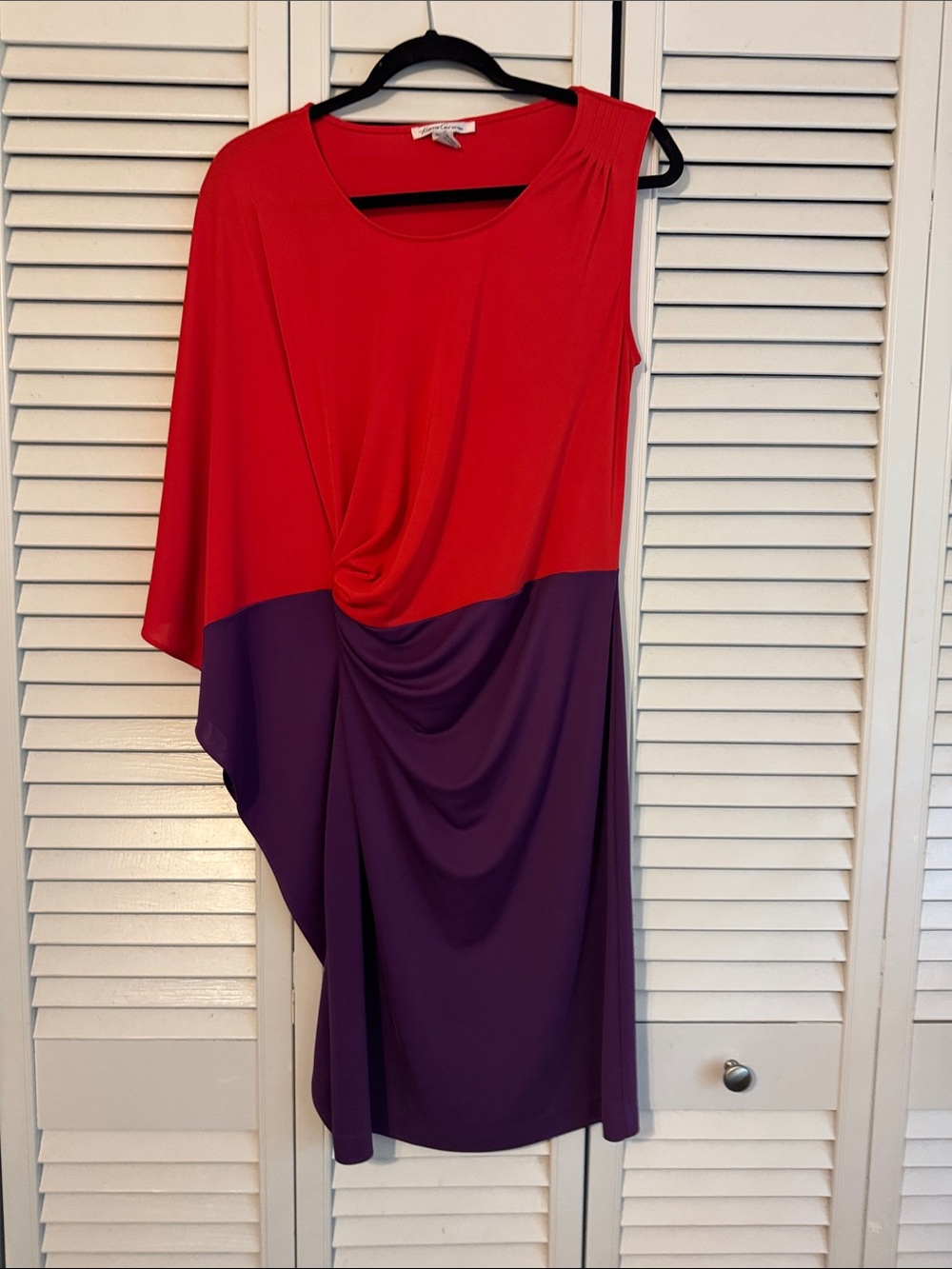 Kenneth Cole New York Red and Purple Asymmetric Midi Dress